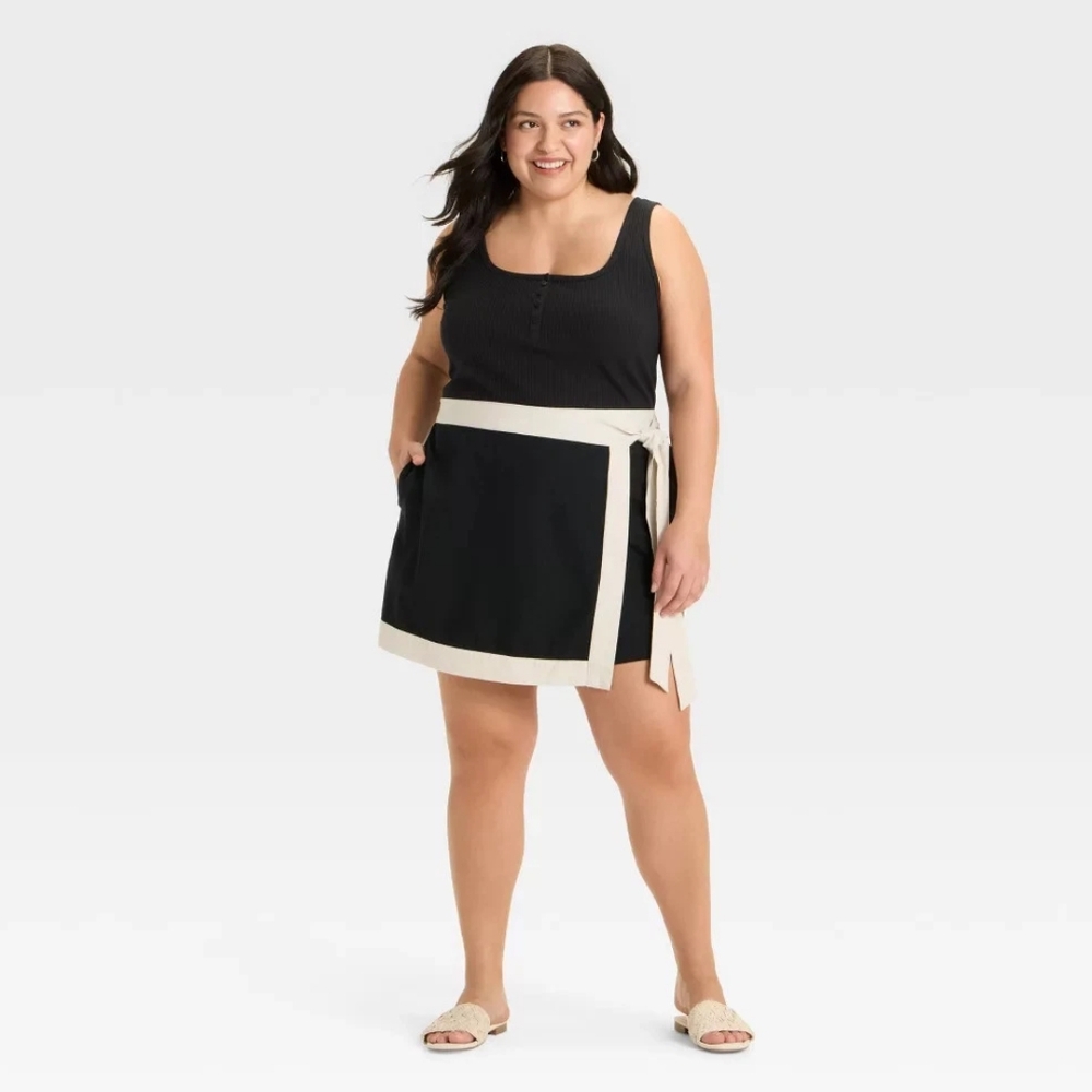 NWT Black/Cream Casual Wrap Skort Size 3X